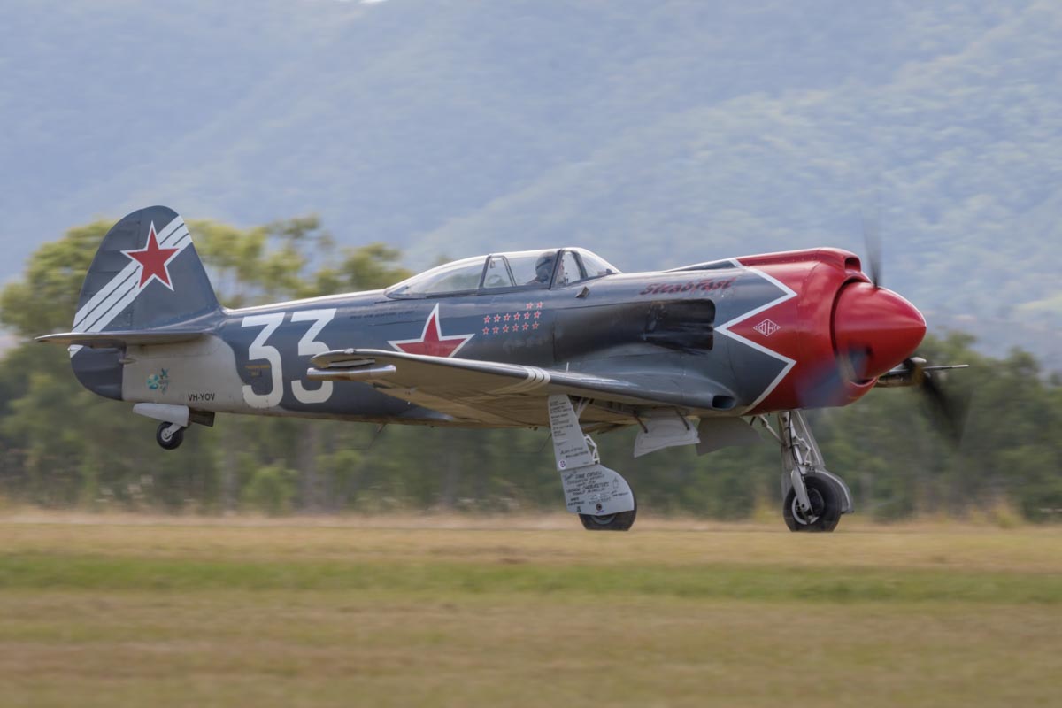 Yakovlev Yak-3UPW VH-YOV "Steadfast" takes off at Red Thunder 2018 airshow.