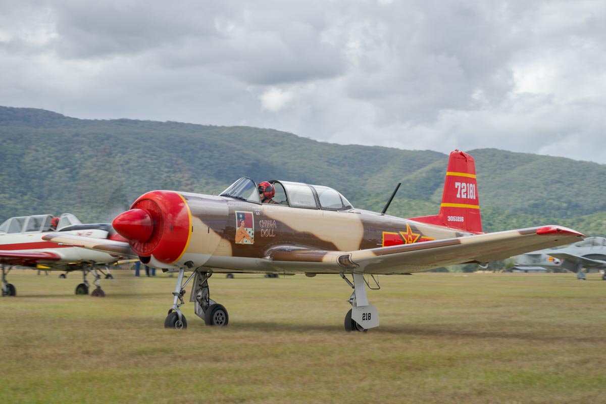 Nanchang CJ-6A VH-CJX in action at Red Thunder 2018 airshow.