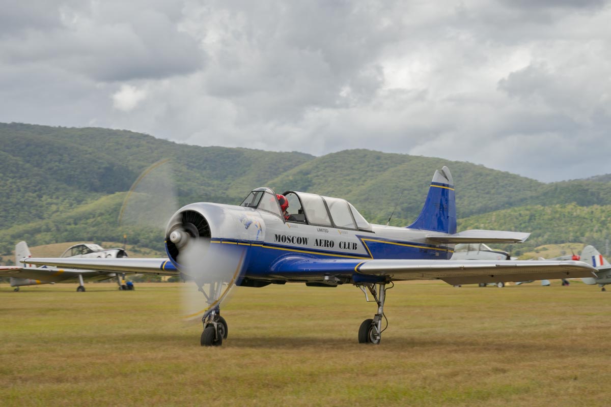 Yakovlev Yak-52 VH-VMI "Vodka Blue" in action at Red Thunder 2018 airshow.
