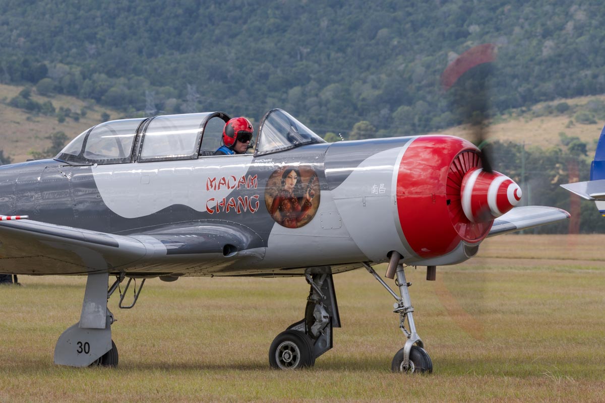 Nanchang CJ-6A VH-NNG "Madam Chang" in action at Red Thunder 2018 airshow.