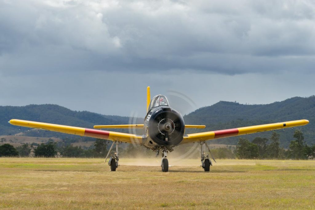 North American T-28D Trojan VH-ZUK taxiing at Red Thunder 2018 airshow.
