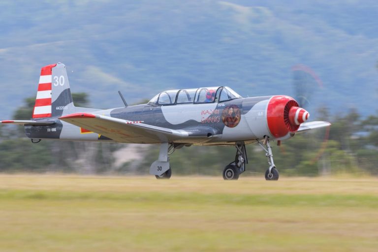 Nanchang CJ-6A VH-NNG "Madam Chang" in action at Red Thunder 2018 airshow.