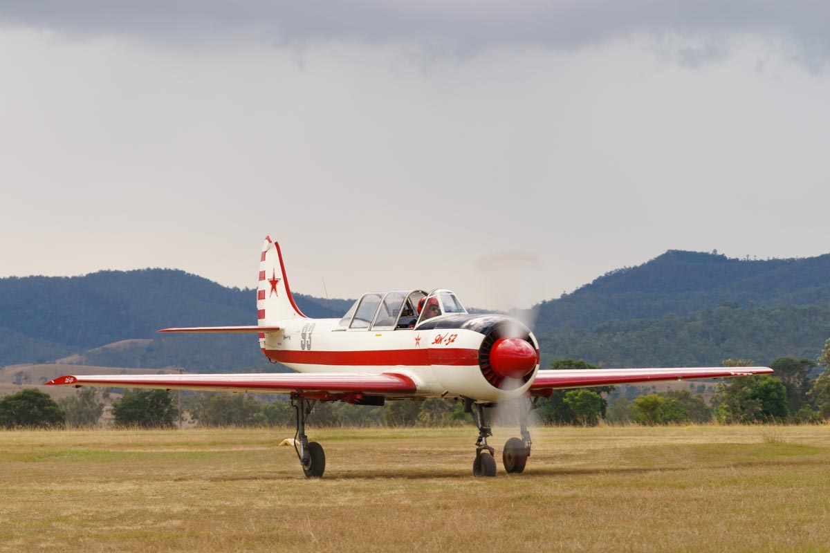 Yakovlev Yak-52 VH-YYK taxiing at Red Thunder 2018 airshow.