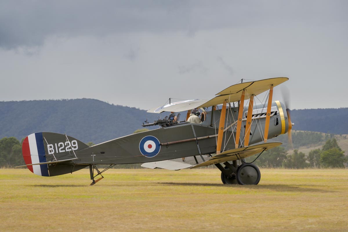 Bristol F.2B VH-IIZ taxiing at Red Thunder Airshow 2018.