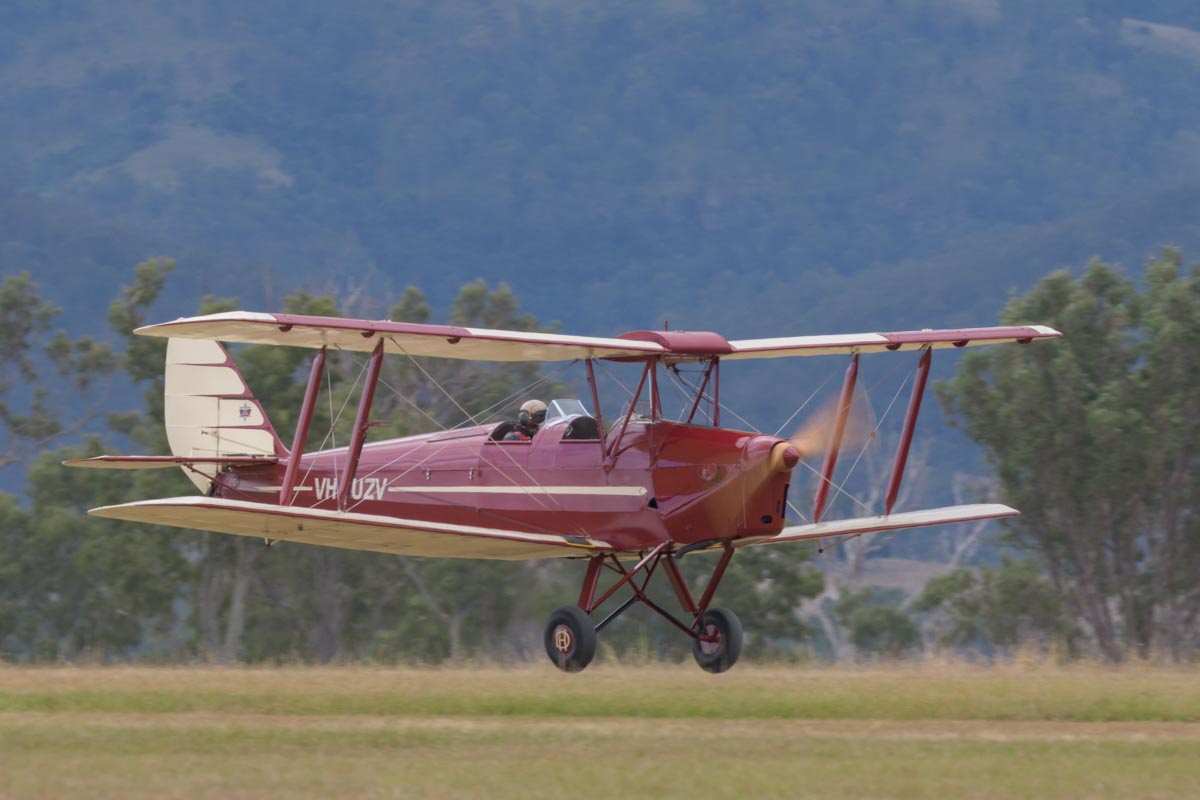 De Havilland DH.82 Tiger Moth takes off at Red Thunder 2018 airshow.