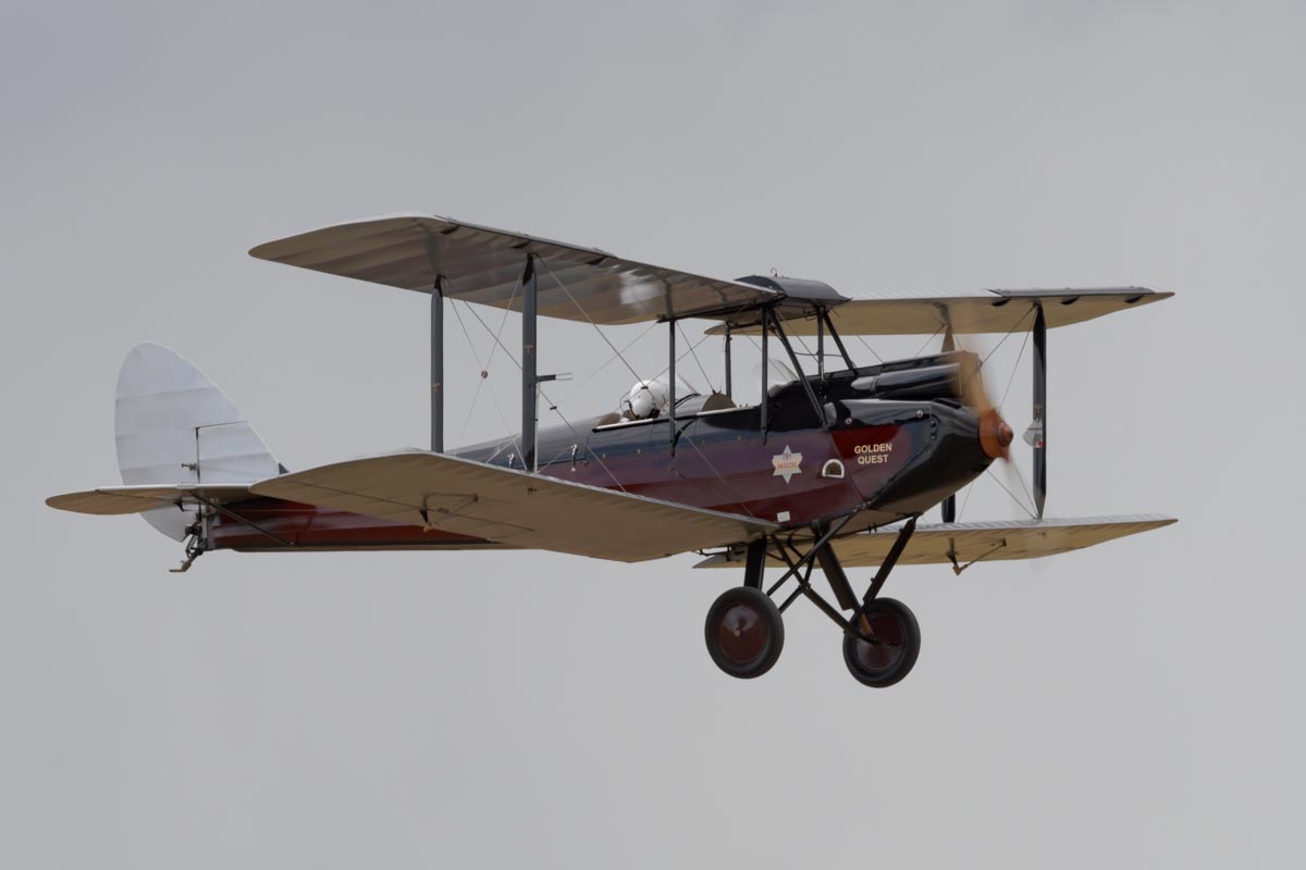 De Havilland DH.60M Moth VH-UMK in flight at Red Thunder 2018 airshow.
