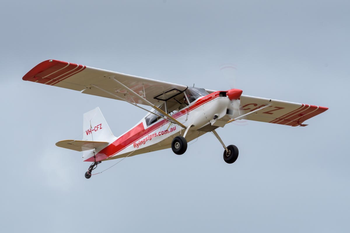 American Champion Aircraft Scout 8GCBC VH-CFZ takes off at Red Thunder 2018 airshow.