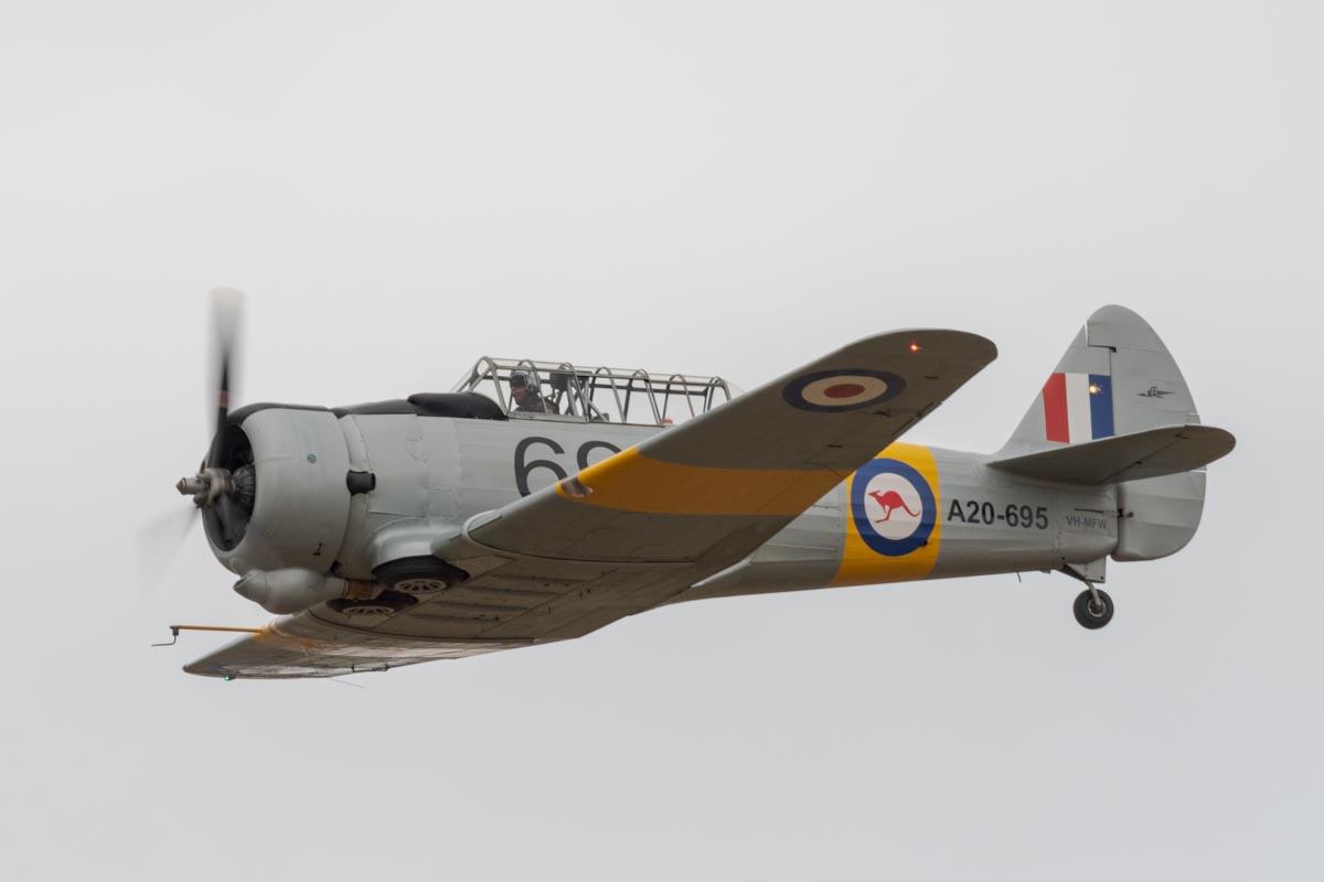 CAC CA-16 Wirraway VH-MFW in flight at Red Thunder 2018 airshow.