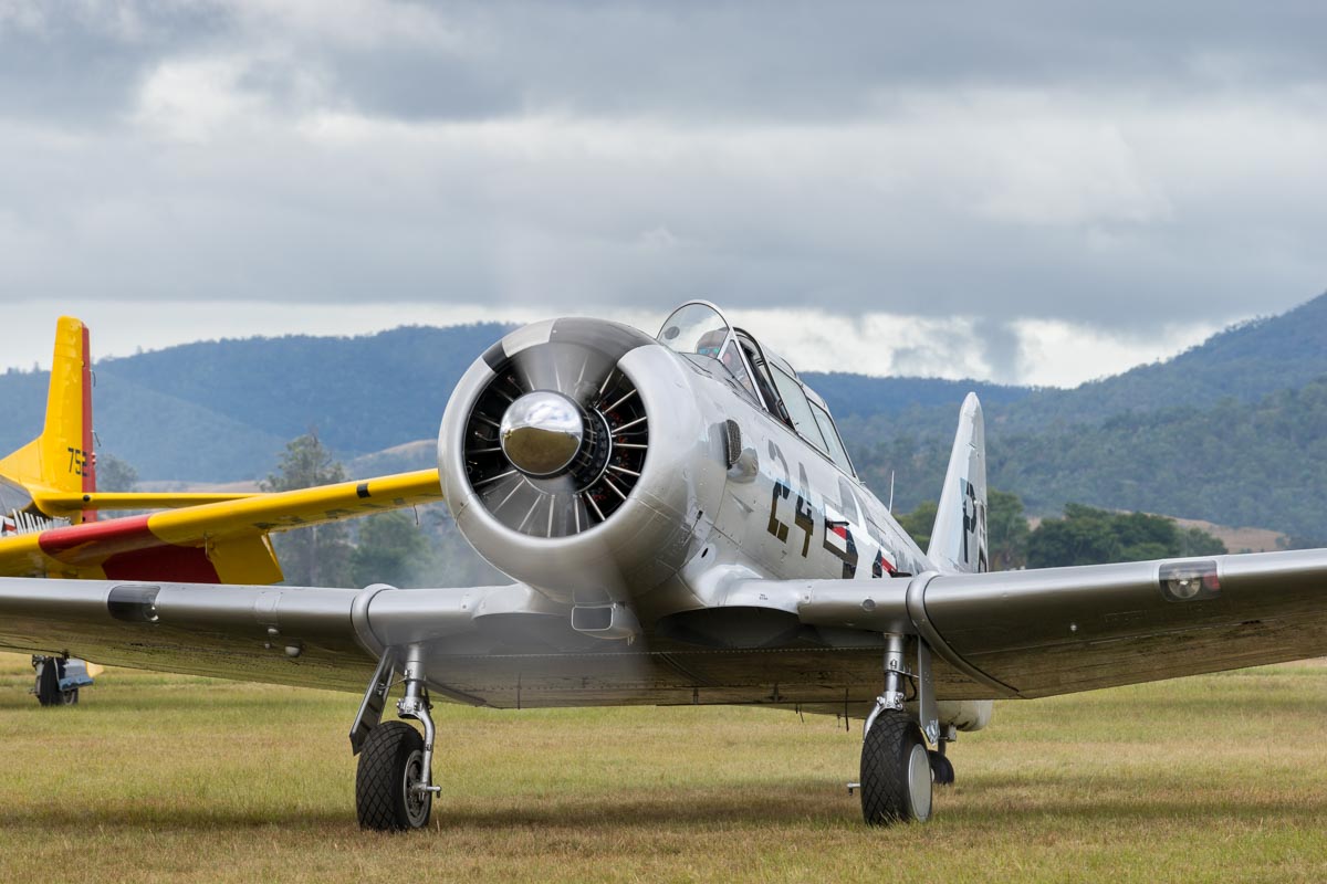 North American SNJ-5 Texan VH-USN in action at Red Thunder 2018 airshow.