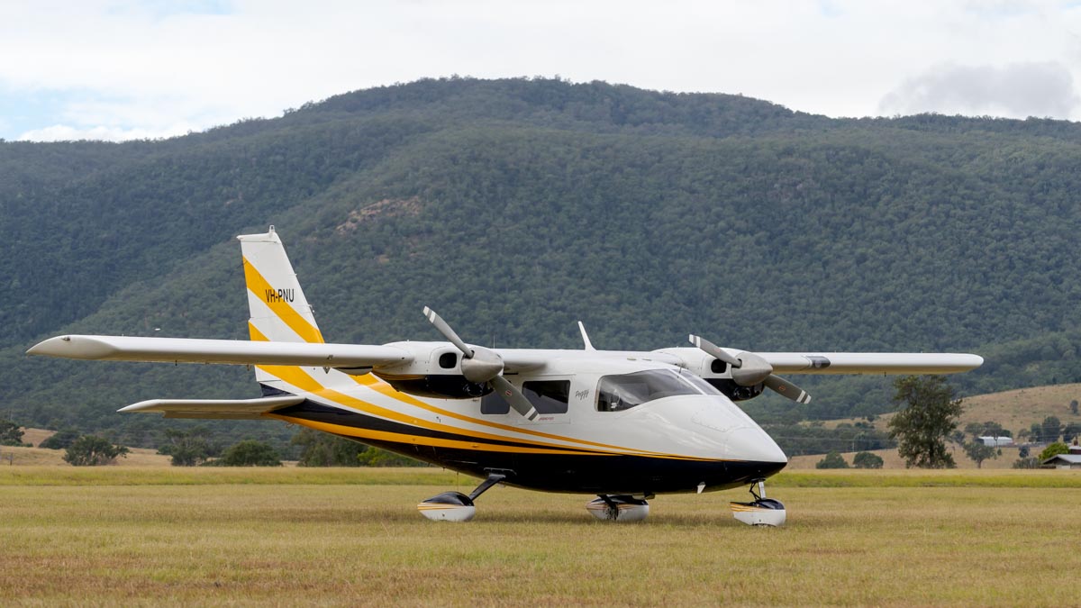 Partenavia P.68B VH-PNU parked on the flight line at Red Thunder 2018 airshow.