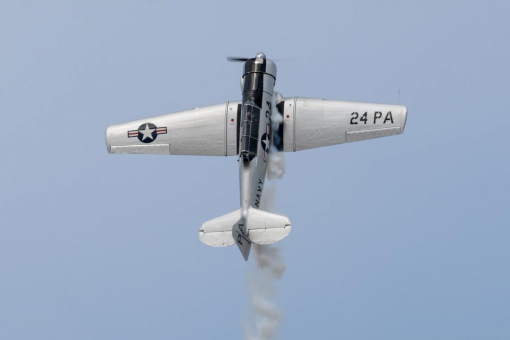 North American SNJ-5 Texan VH-USN in action at Red Thunder 2018 airshow.