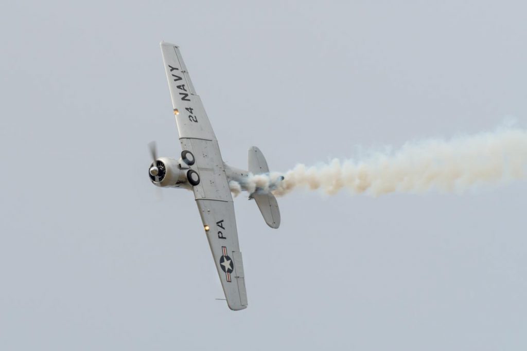 North American SNJ-5 Texan VH-USN in action at Red Thunder 2018 airshow.