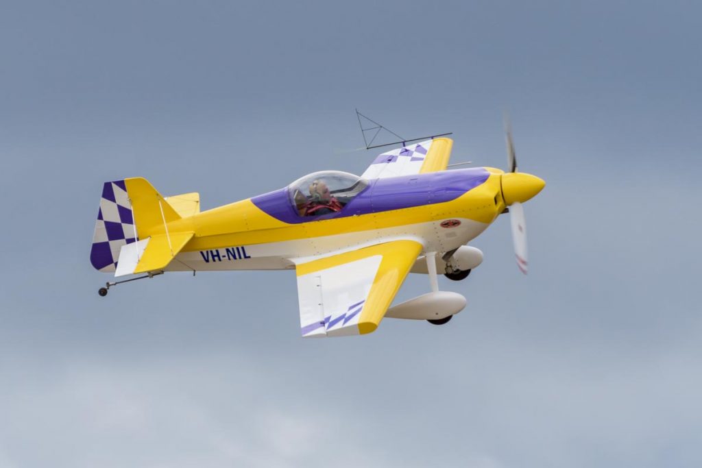 Multiple Unlimited Australian aerobatic champion Alan Kilpatrick puts his Rihn DR-107 VH-NIL through an aerobatic display at Red Thunder 2018 Airshow.