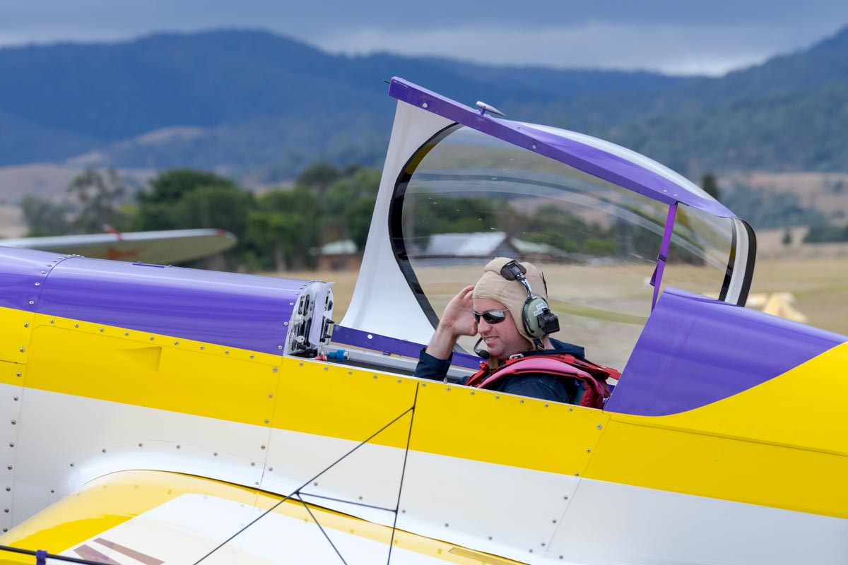 Multiple Unlimited Australian aerobatic champion Alan Kilpatrick Rihn DR-107 VH-NIL shuts down after another aerobatic display at Red Thunder 2018 Airshow.