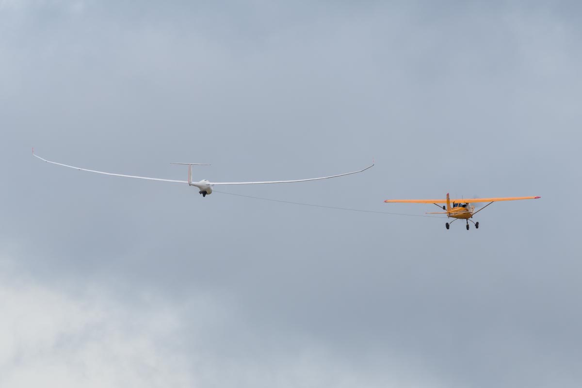 Jonker JS1C glider VH-GAG being towed to altitude at Red Thunder 2018 airshow.