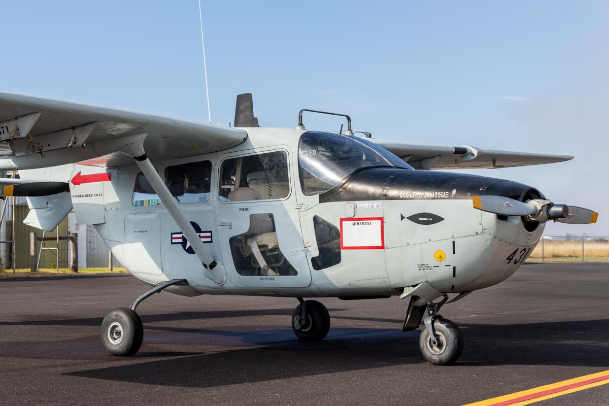 Cessna O-2A Skymaster VH-OTO parked at the Lismore Aviation Expo 2018 airshow.