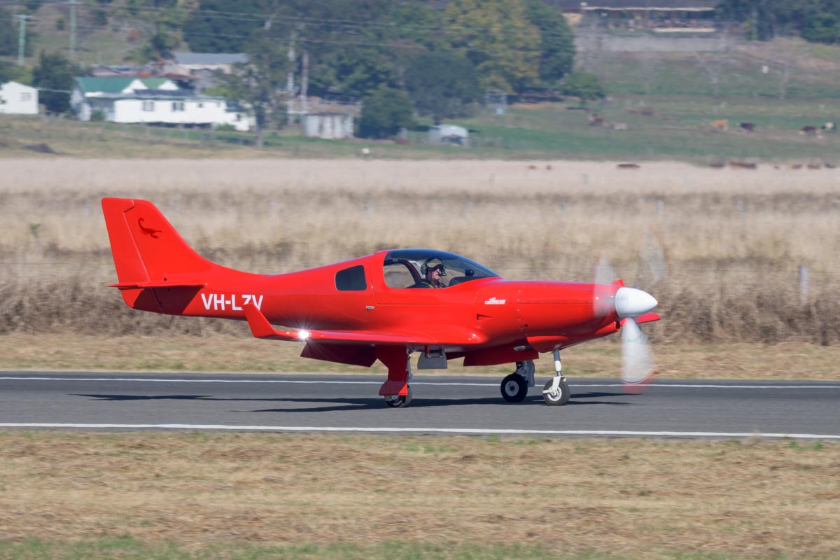 Lancair 360 VH-LZV landing at Lismore Aviation Expo 2018 airshow.