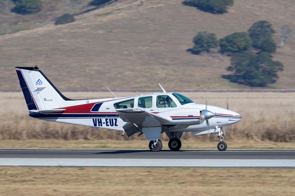 Beechcraft 95-B55 Baron VH-EUZ in action at Lismore Aviation Expo 2018 airshow.