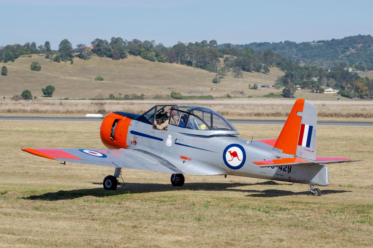 CAC CA-25 Winjeel VH-OPJ taxiing out for an adventure flight at the Lismore Aviation Expo 2018 airshow.