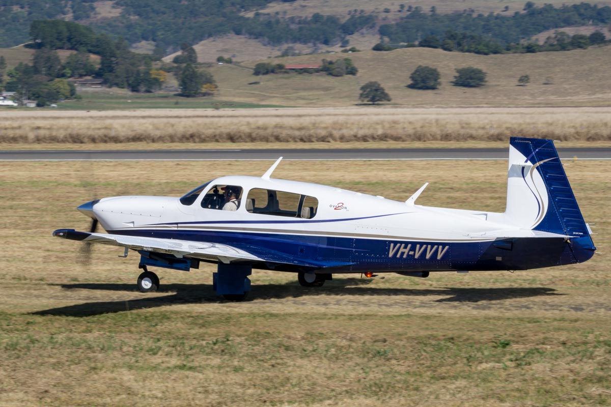 Mooney M20R Ovation 2 VH-VVV taxiing at Lismore Aviation Expo 2018 airshow.
