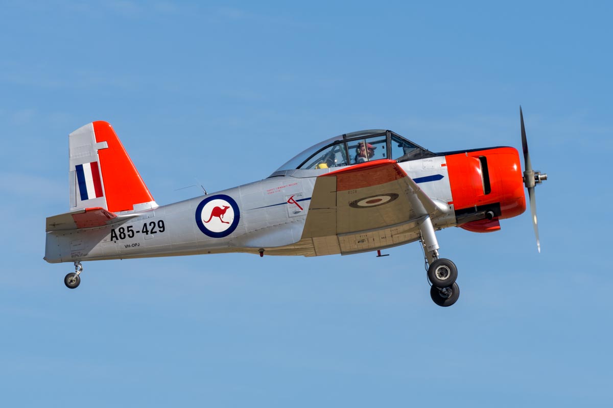 CAC CA-25 Winjeel VH-OPJ in flight at the Lismore Aviation Expo 2018 airshow.