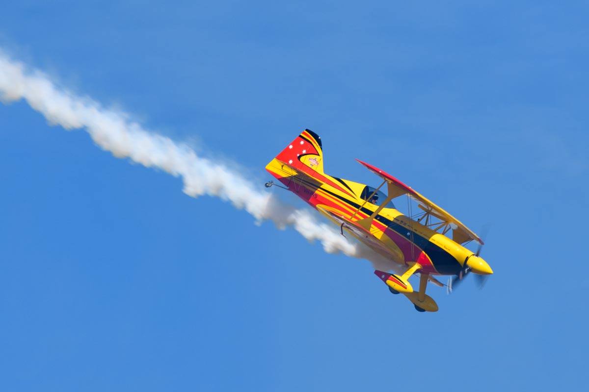 Paul Bennet Airshows WolfPitts Pro VH-PVB during its solo aerobatic display at the Lismore Aviation Expo 2018 airshow.