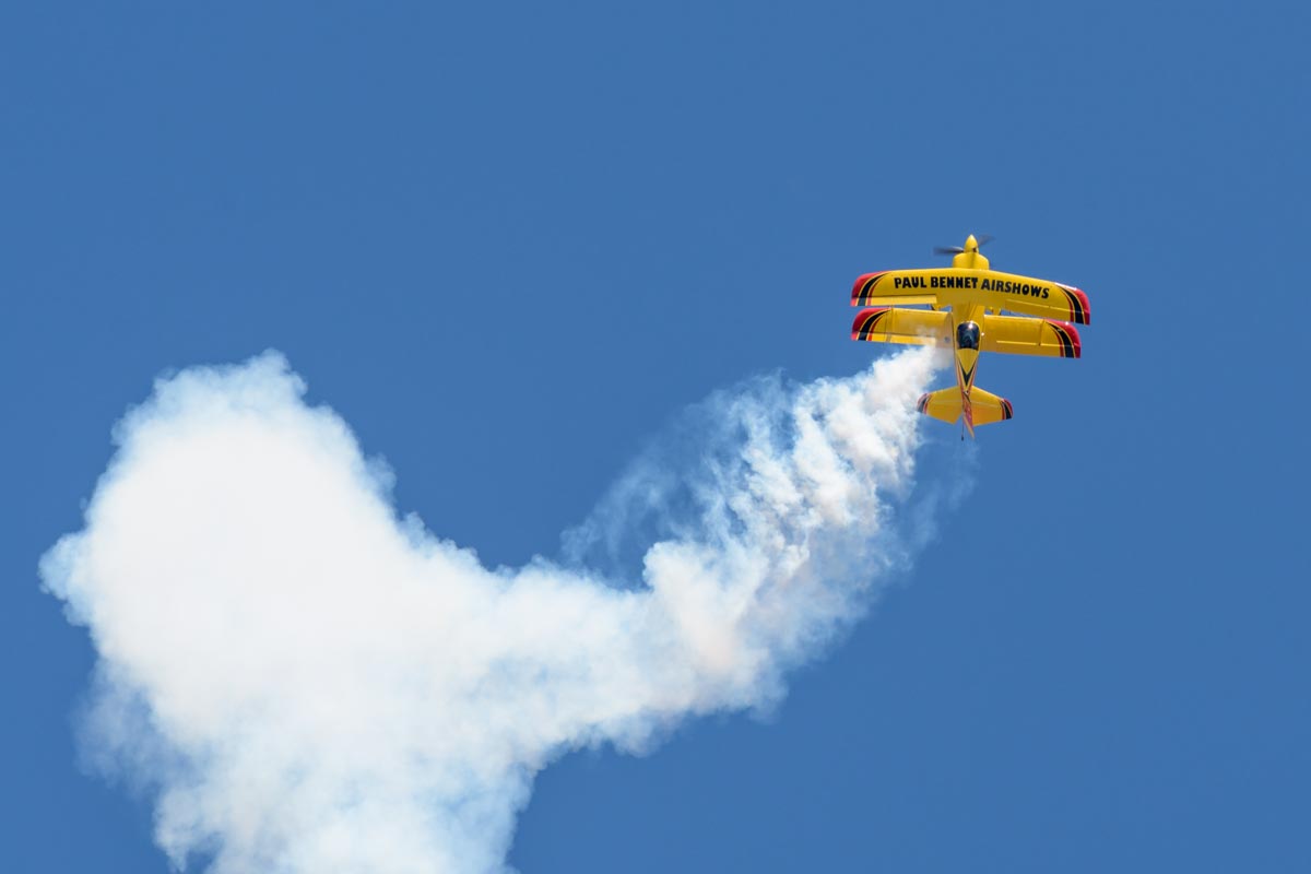 Paul Bennet Airshows WolfPitts Pro VH-PVB during its solo aerobatic display at the Lismore Aviation Expo 2018 airshow.