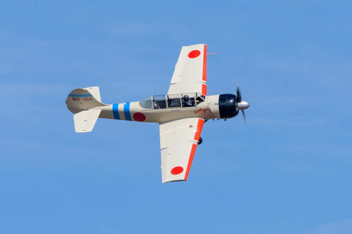 Yakovlev Yak-52 VH-YNO "Geisha Girl" during its flying display at the Lismore Aviation Expo 2018 airshow.