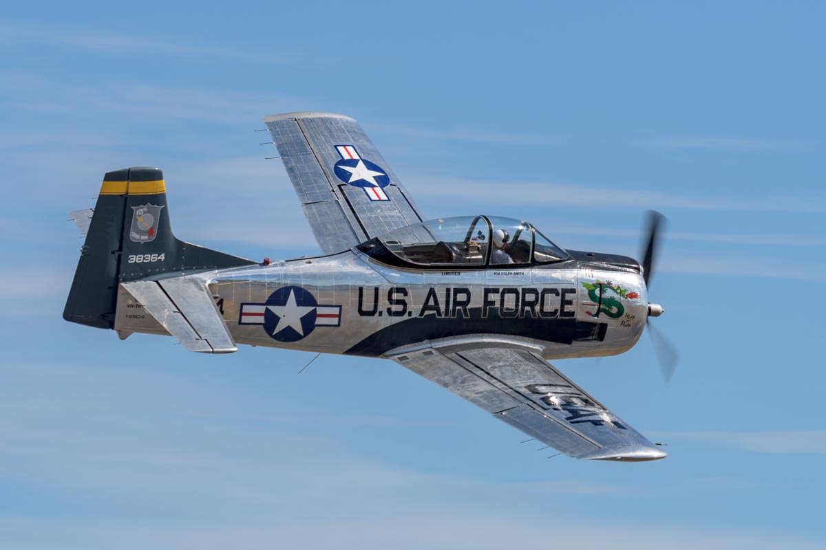 North American T-28D Trojan VH-TRO "Huff n Puff" during its flying display at the Lismore Aviation Expo 2018 airshow.