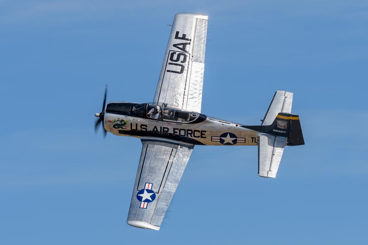 North American T-28D Trojan VH-TRO "Huff n Puff" during its flying display at the Lismore Aviation Expo 2018 airshow.