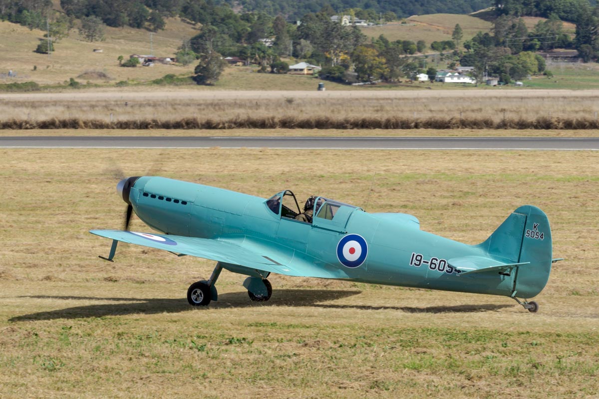 Supermarine Type 300 3/4th scale replica 19-6054 taxiing at Lismore Aviation Expo 2018 public airshow.