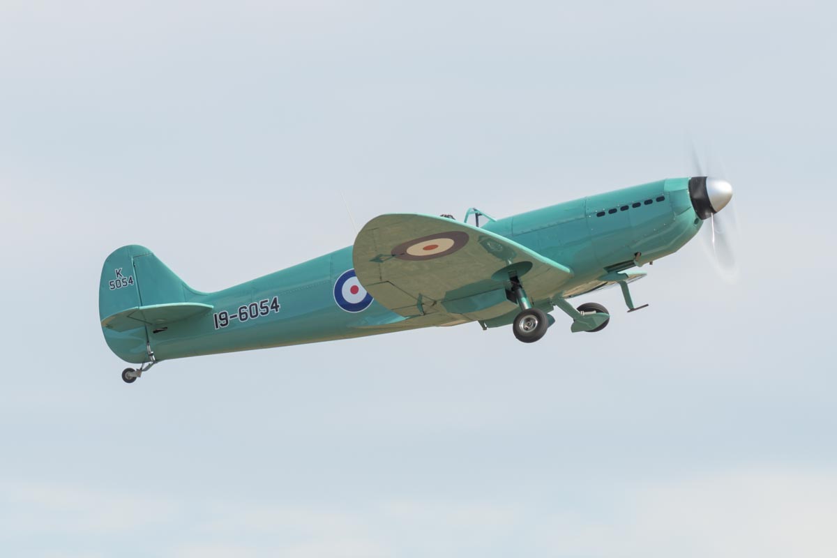 Supermarine Type 300 3/4th scale replica 19-6054 takes off at Lismore Aviation Expo 2018 public airshow.
