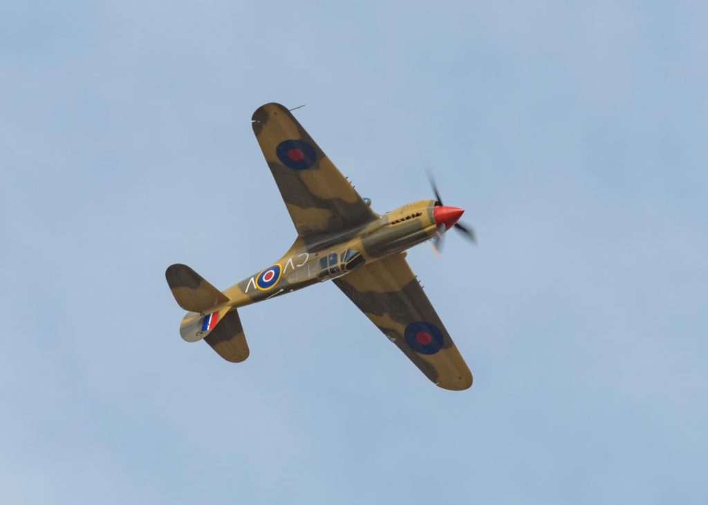 Curtiss P-40E Kittyhawk Mk IA VH-KTY inverted during its flying display at the Lismore Aviation Expo 2018 airshow.