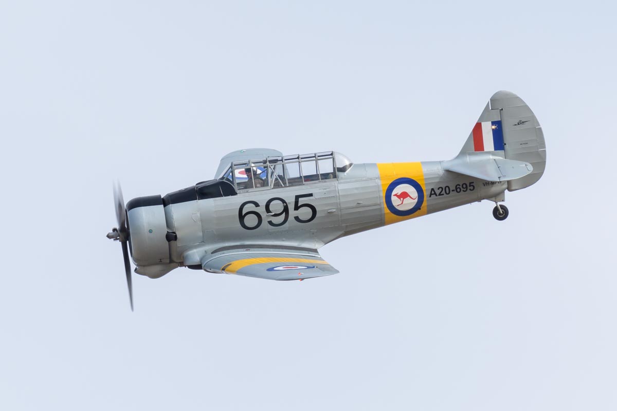 CAC CA-16 Wirraway VH-MFW during its flying display action at Lismore Aviation Expo 2018 airshow.