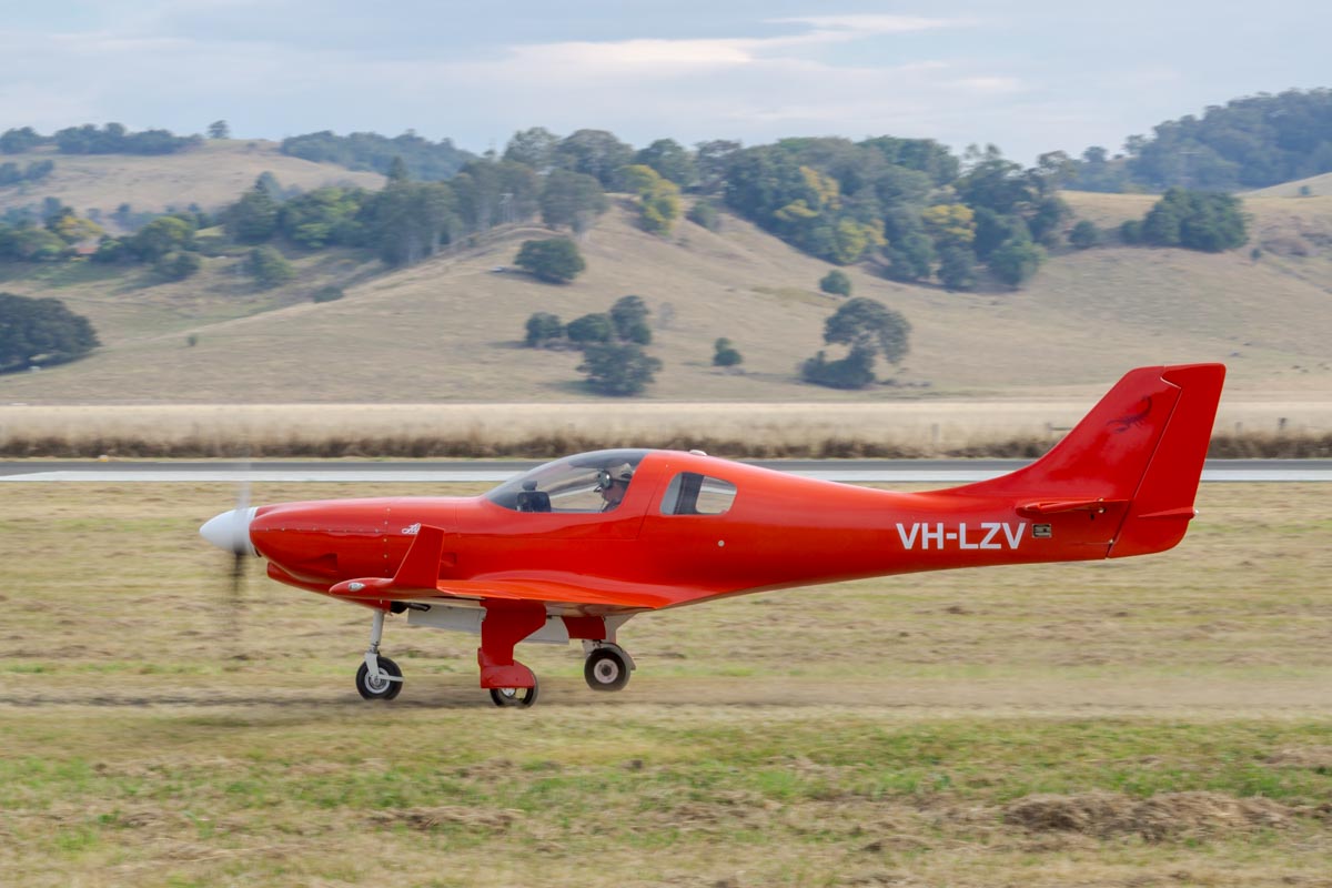 Lancair 360 VH-LZV taxiing at Lismore Aviation Expo 2018 airshow.