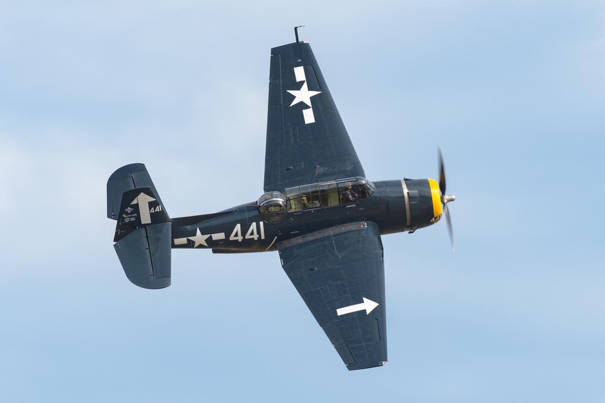 Grumman TBM-3E Avenger VH-MML during its flying display at the Lismore Aviation Expo 2018 airshow.