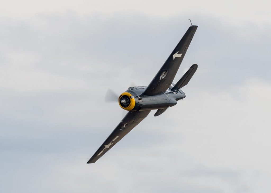 Grumman TBM-3E Avenger VH-MML during its flying display at the Lismore Aviation Expo 2018 airshow.