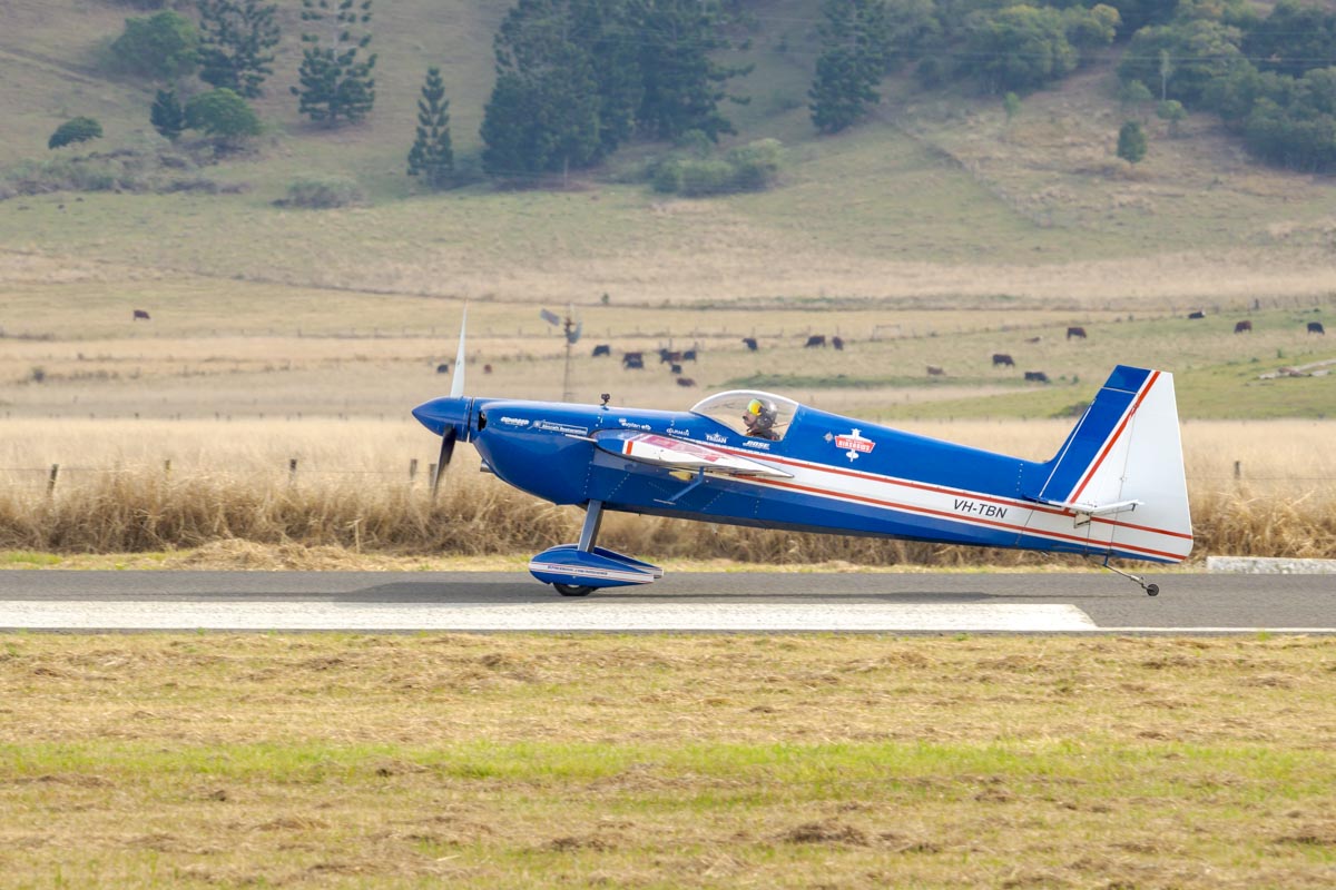 Paul Bennet Airshows Rebel 200 VH-TBN taxiing at Lismore Aviation Expo 2018 public airshow.