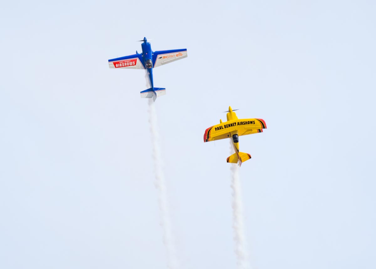 Paul Bennet Airshows WolfPitts Pro VH-PVB and Rebel 300 VH-TBN performing their aerobatic display at Lismore Aviation Expo 2018 public airshow.