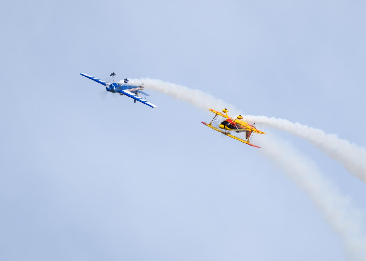 Paul Bennet Airshows WolfPitts Pro VH-PVB and Rebel 300 VH-TBN performing their aerobatic display at Lismore Aviation Expo 2018 public airshow.