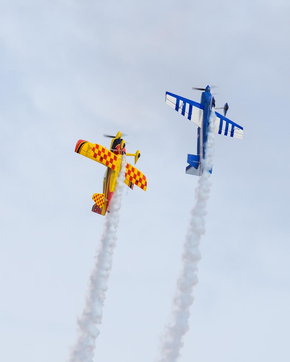 Paul Bennet Airshows WolfPitts Pro VH-PVB and Rebel 300 VH-TBN performing their aerobatic display at Lismore Aviation Expo 2018 public airshow.