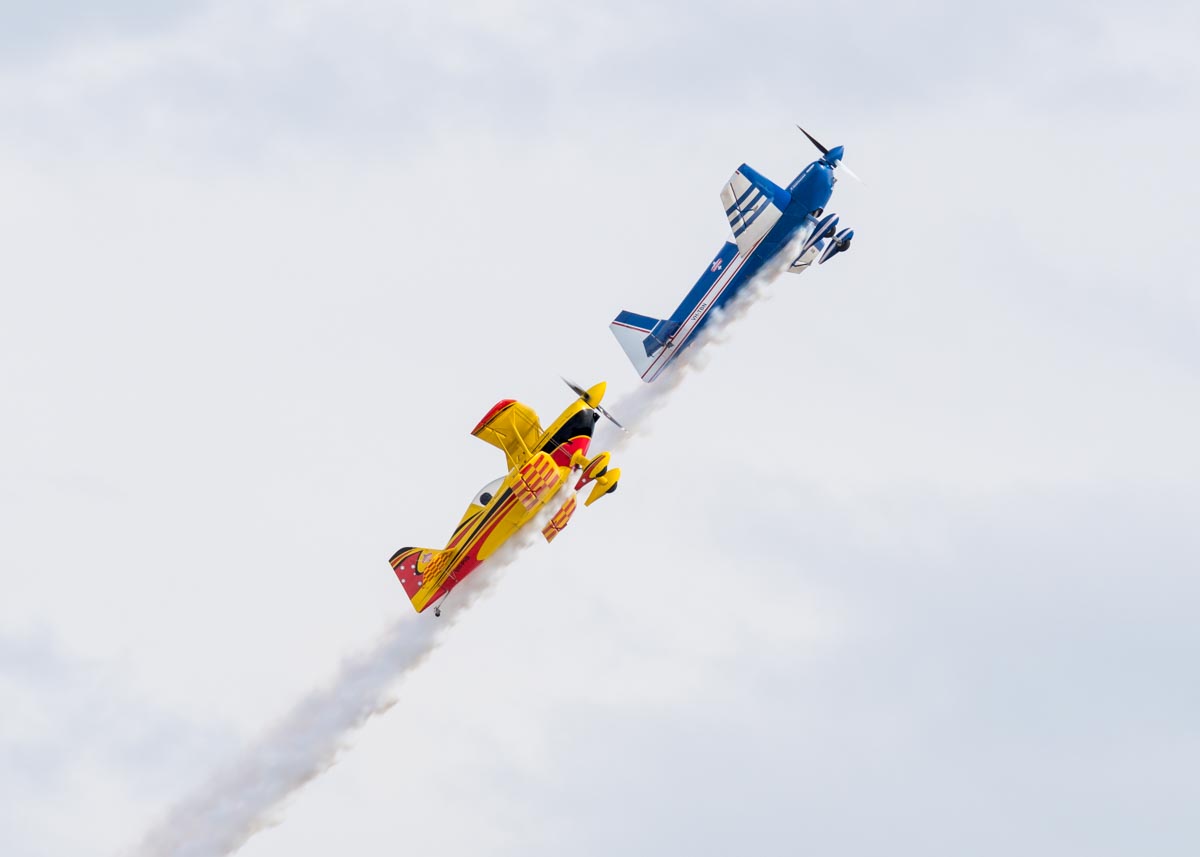 Paul Bennet Airshows WolfPitts Pro VH-PVB and Rebel 300 VH-TBN performing their aerobatic display at Lismore Aviation Expo 2018 public airshow.