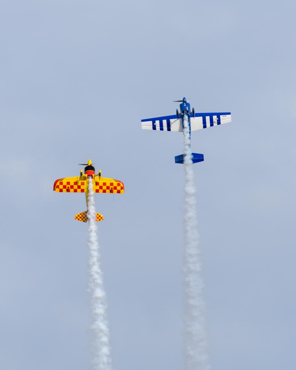 Paul Bennet Airshows WolfPitts Pro VH-PVB and Rebel 300 VH-TBN performing their aerobatic display at Lismore Aviation Expo 2018 public airshow.
