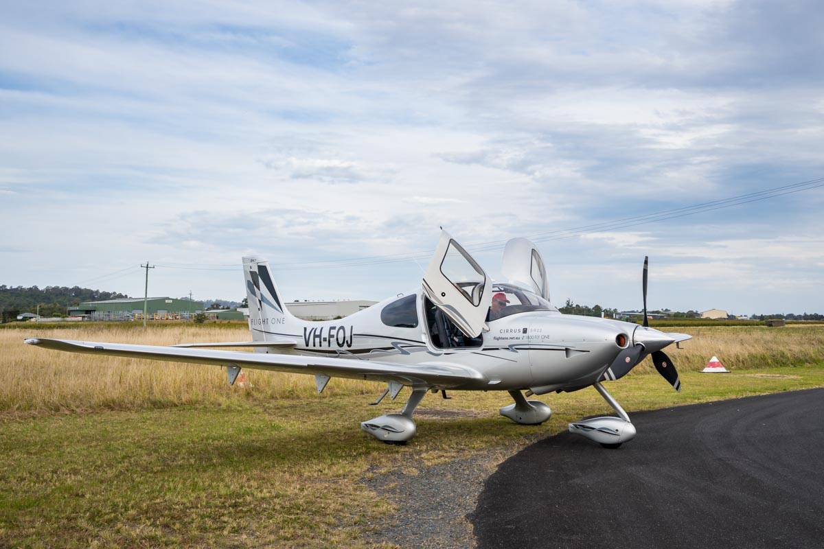Cirrus SR22 VH-FOJ parked at the Lismore Aviation Expo 2018 airshow.