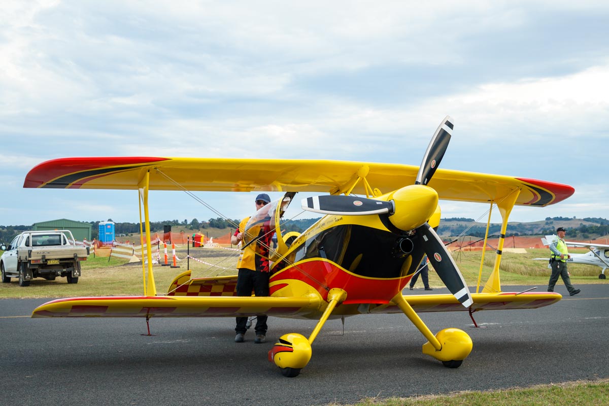 WolfPitts Pro VH-PVB being prepared for flight action at the Lismore Aviation Expo 2018 airshow.