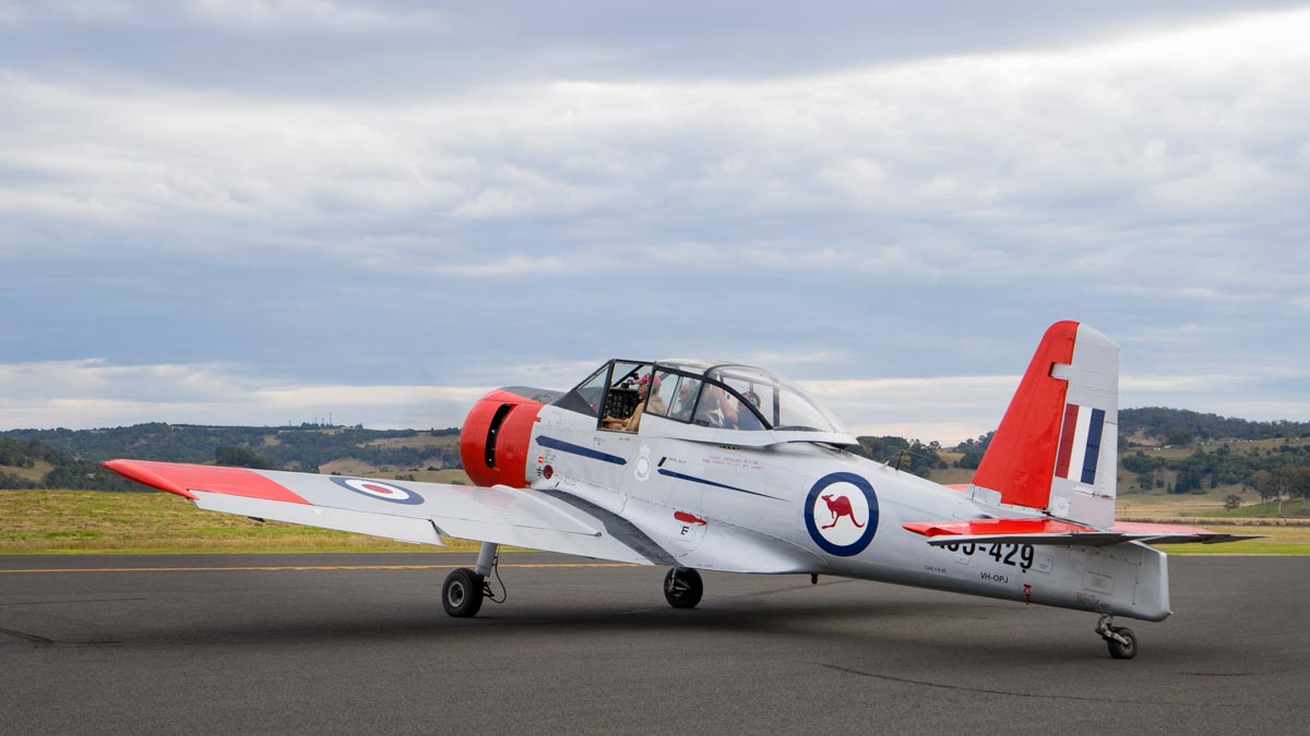 CAC CA-25 Winjeel VH-OPJ taxiing at the Lismore Aviation Expo 2018 airshow.