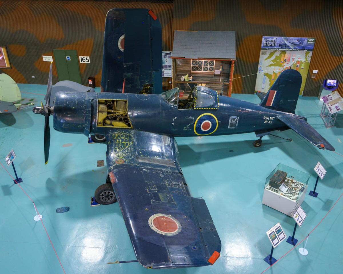 Vought Corsair Mk IV KD431 on display at the Royal Navy Fleet air Arm Museum.