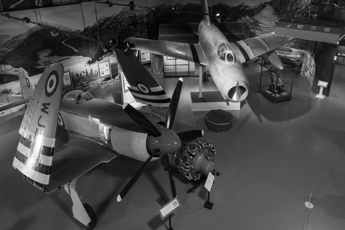 Hawker Sea Fury FB.11 and Mikoyan-Gurevich MiG-15 Lim-2 at the Royal Navy Fleet air Arm Museum.