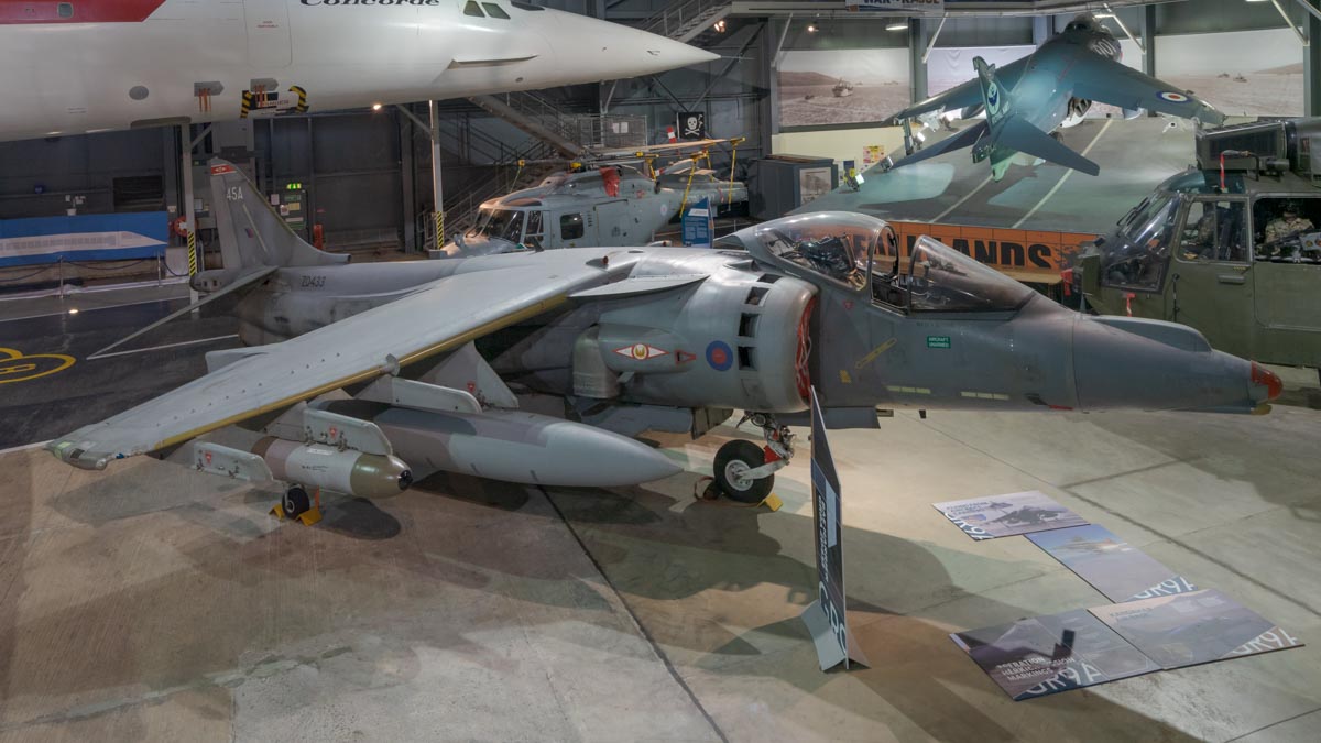 Hawker Harrier II GR.9A ZD433 on display on display at the Royal Navy Fleet Air Arm Museum.