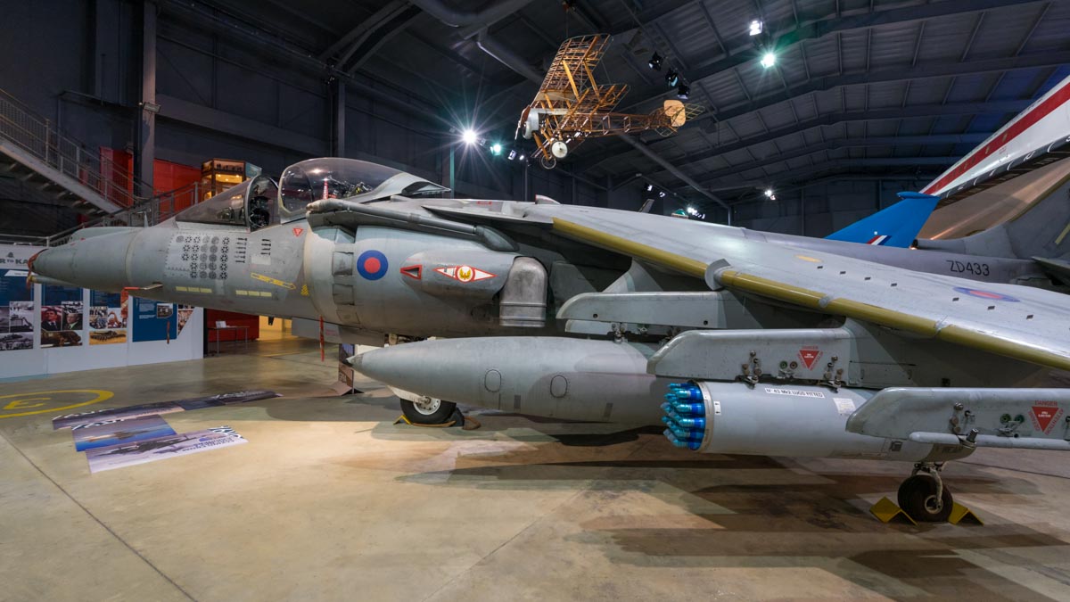 Hawker Harrier II GR.9A ZD433 on display at the Royal Navy Fleet Air Arm Museum.